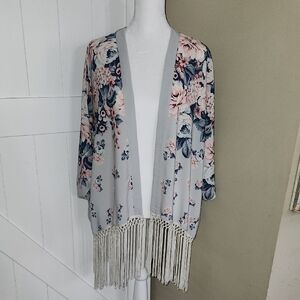 Abercrombie & Fitch Floral Fringe Kimono Cardigan